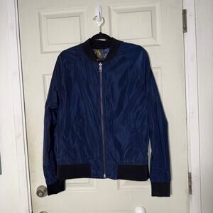 H&M Reversible Blue and Floral Bomber Jacket Sz Medium